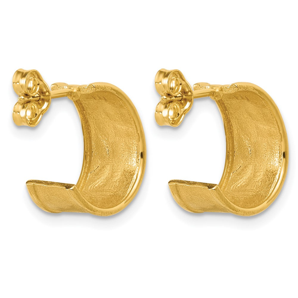 14K Polished and Hammered J-Hoop Earrings