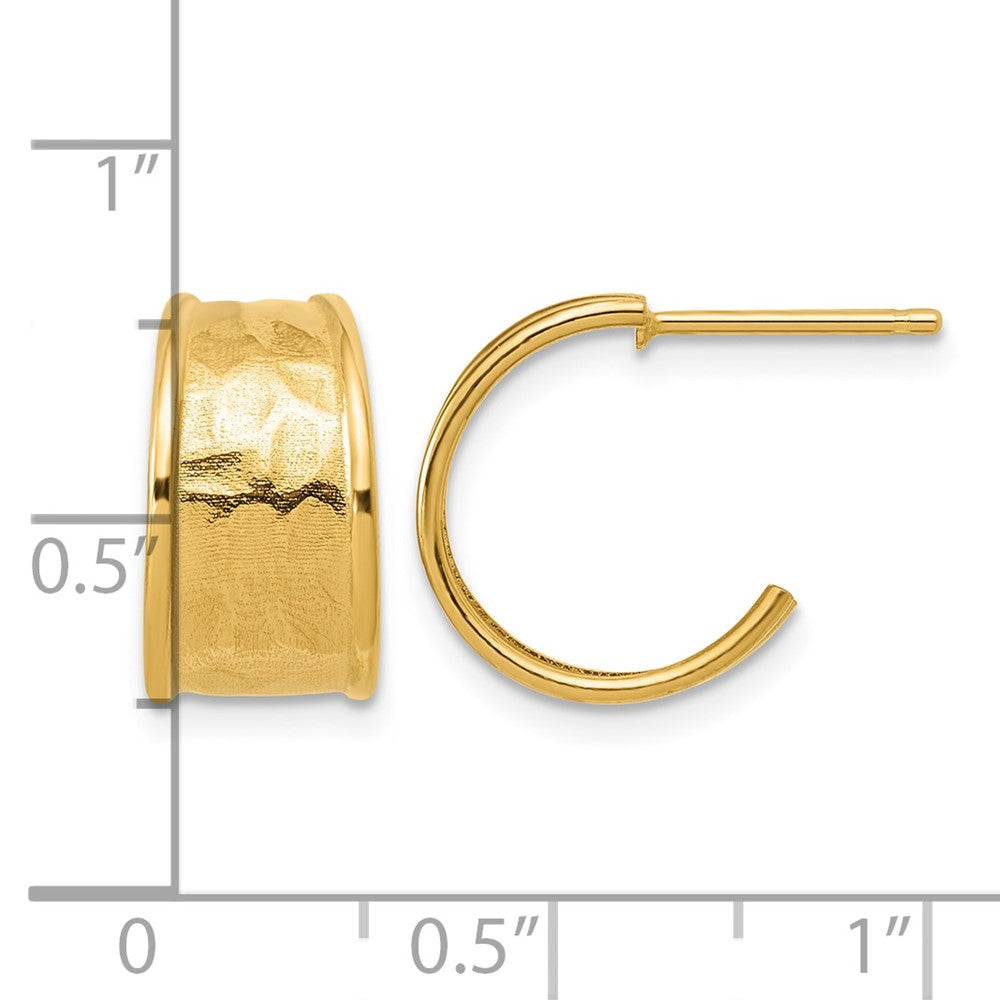 14K Polished and Hammered J-Hoop Earrings
