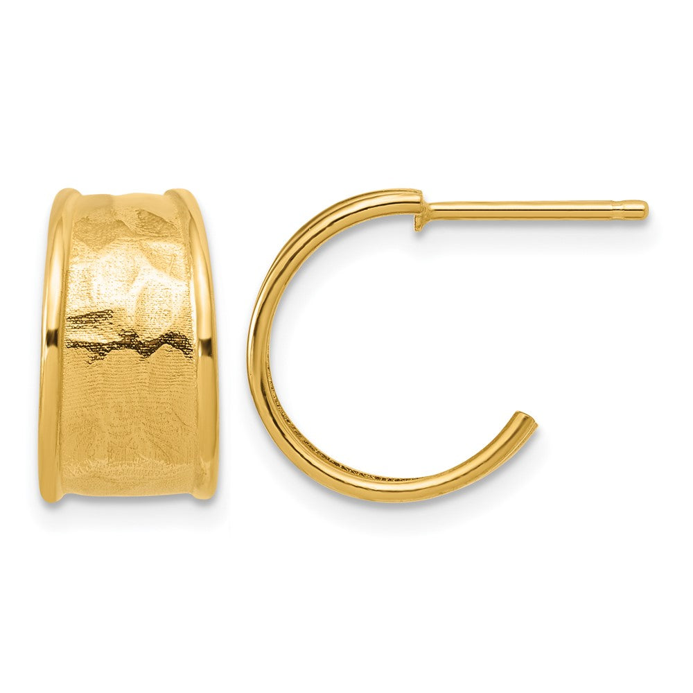 14K Polished and Hammered J-Hoop Earrings