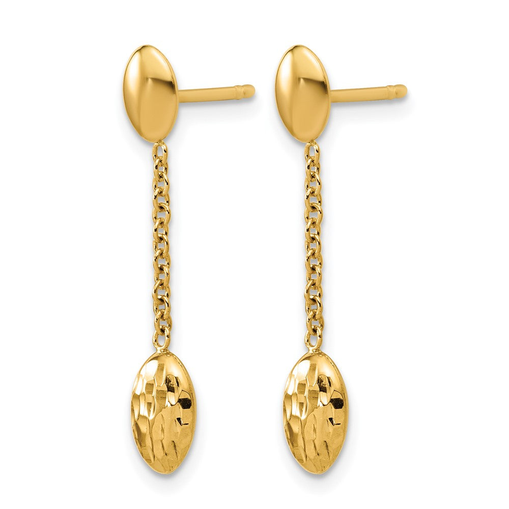 14K Polished and Dia-cut Oval Fancy Dangle Post Earrings