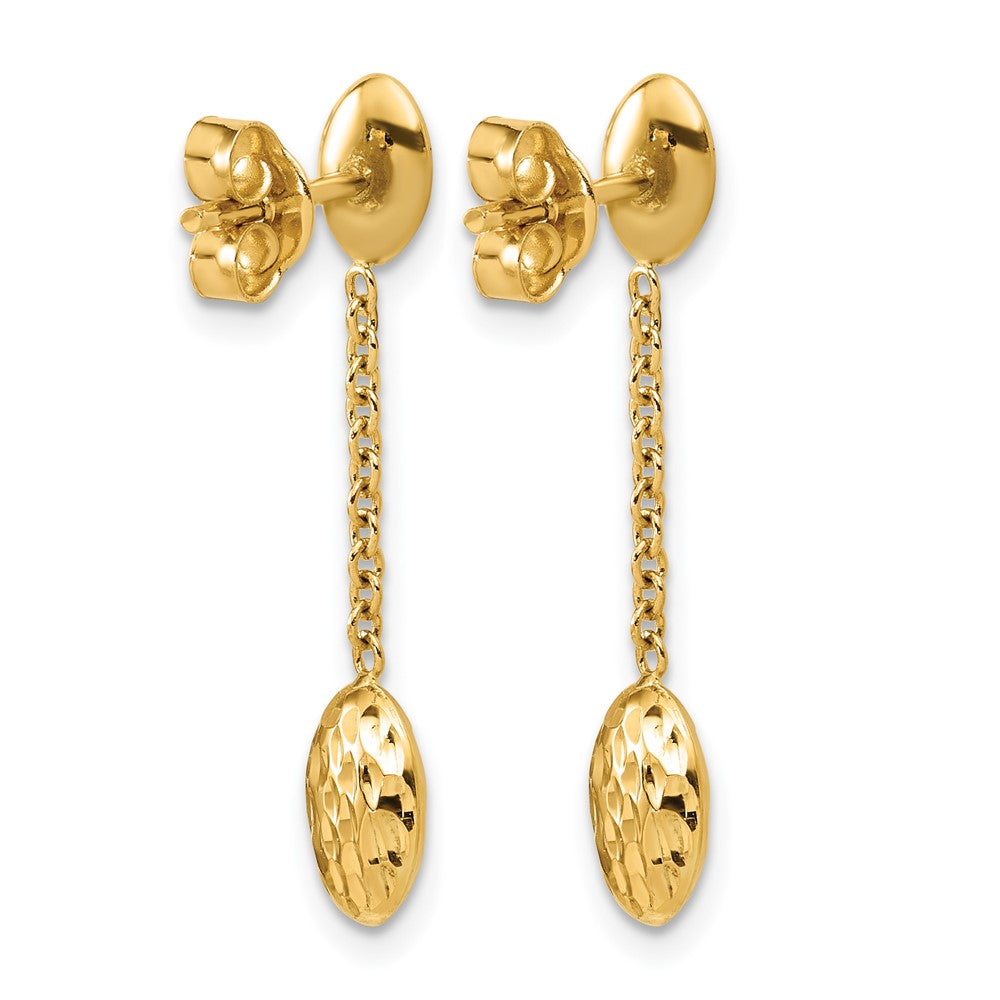 14K Polished and Dia-cut Oval Fancy Dangle Post Earrings