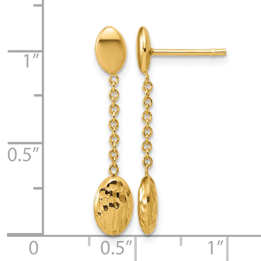 14K Polished and Dia-cut Oval Fancy Dangle Post Earrings