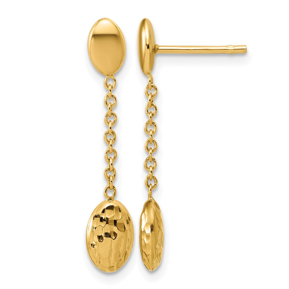 14K Polished and Dia-cut Oval Fancy Dangle Post Earrings