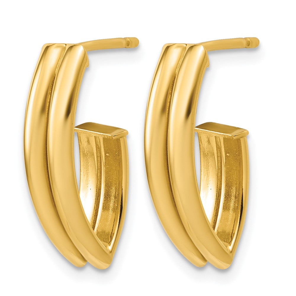 14K Polished and Grooved J-Hoop Earrings