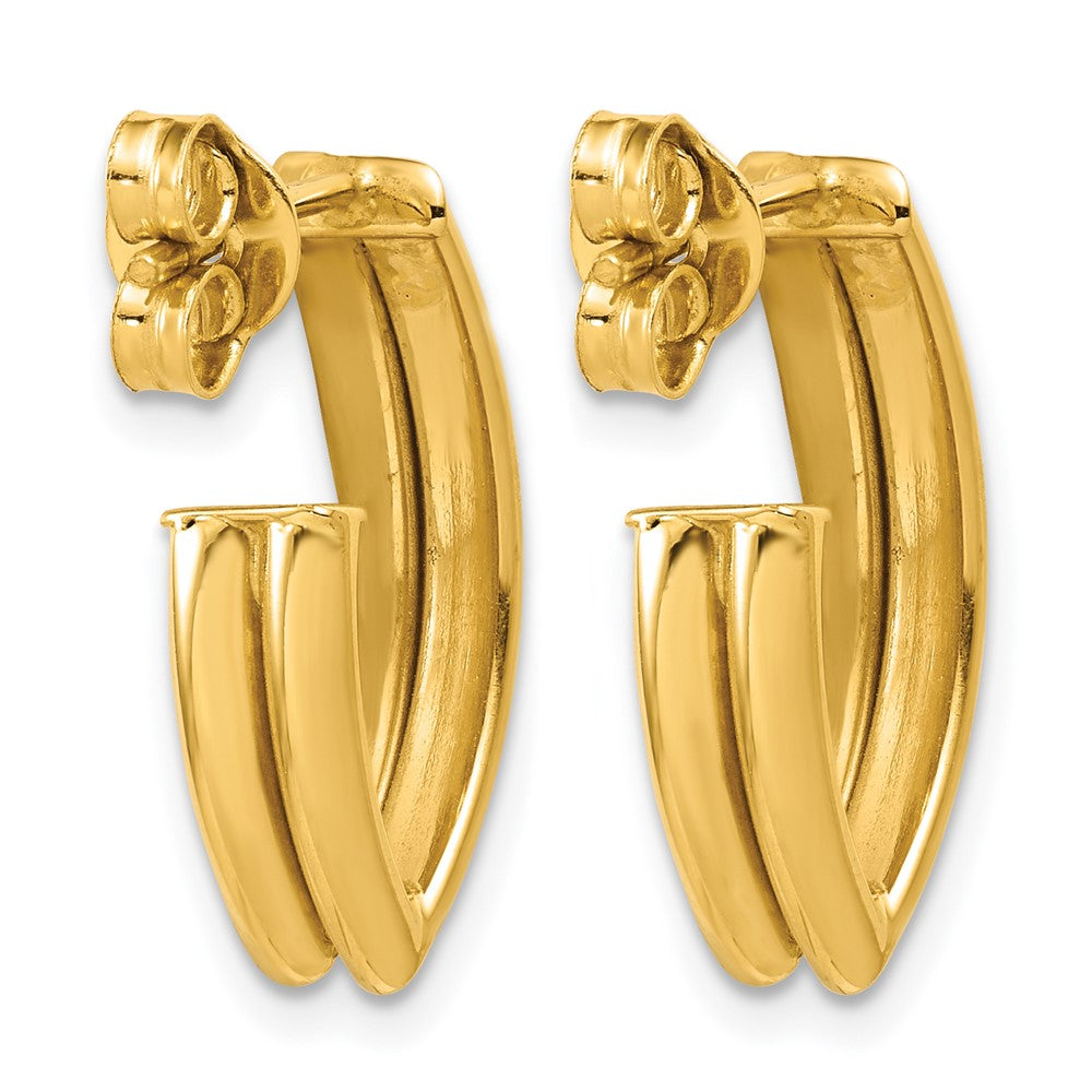 14K Polished and Grooved J-Hoop Earrings