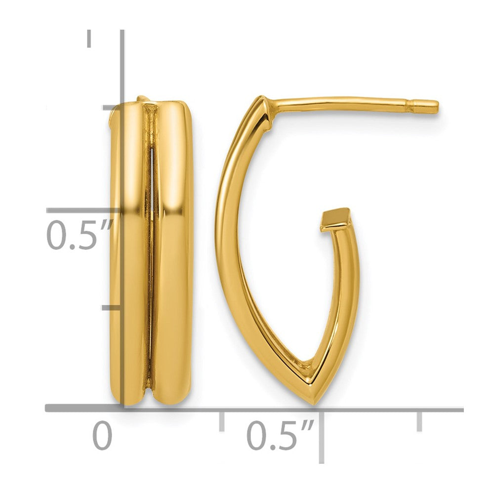 14K Polished and Grooved J-Hoop Earrings