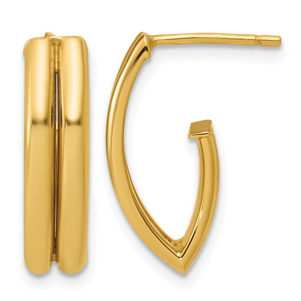 14K Polished and Grooved J-Hoop Earrings