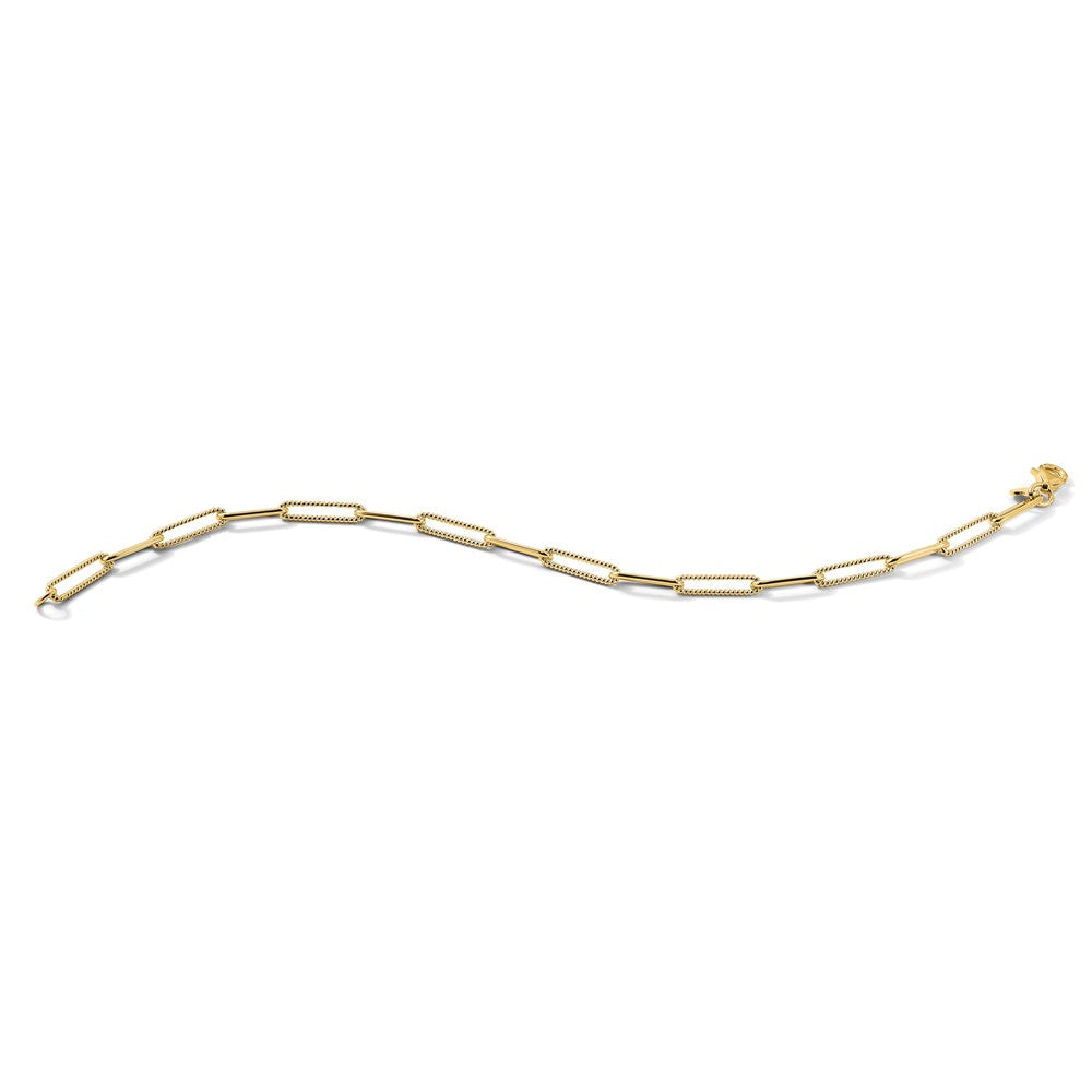 14K Polished and Textured Paperclip Link Bracelet