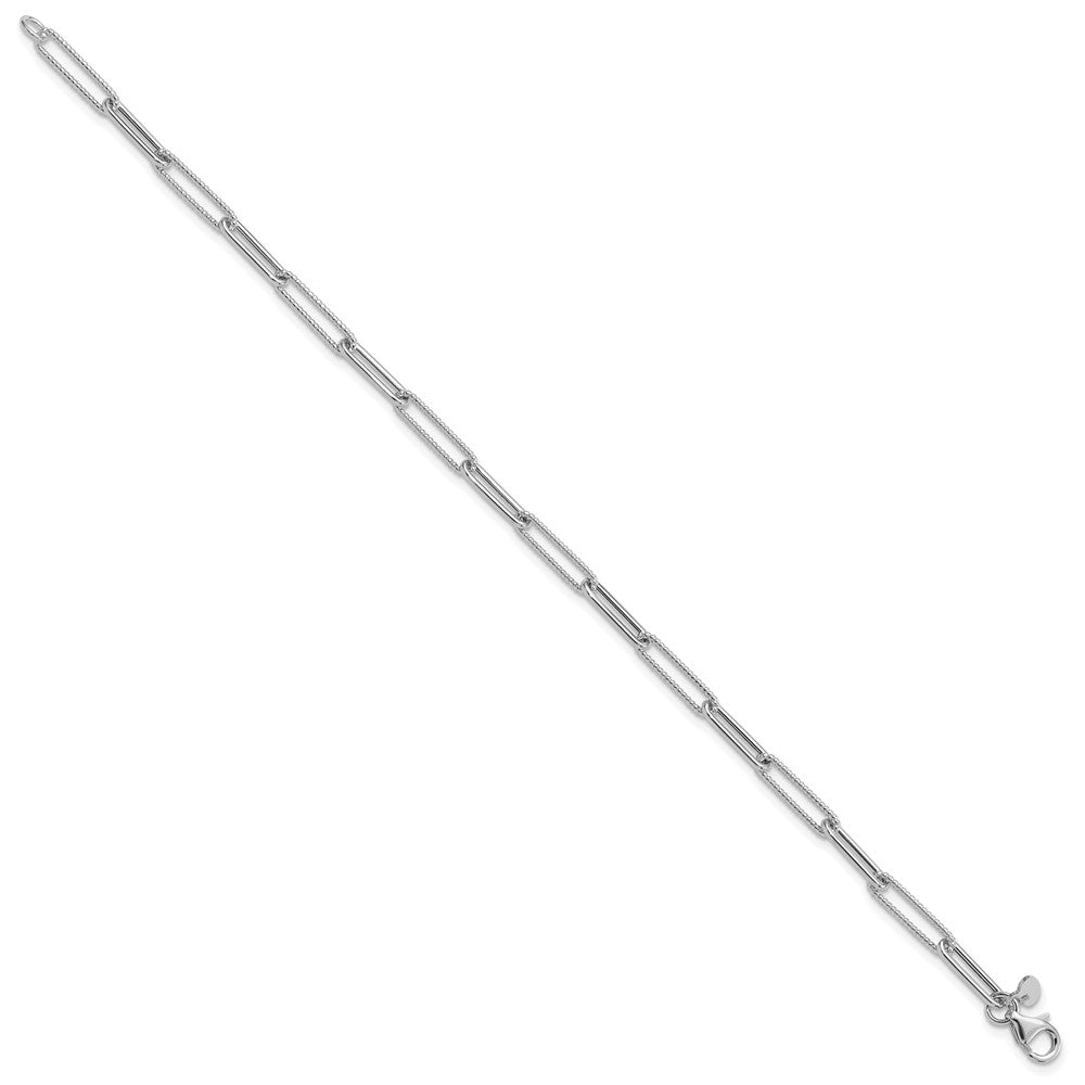 14K White Gold Polished / Textured Paperclip Link Bracelet