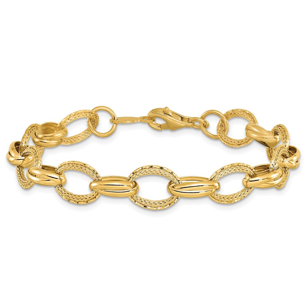 14K Polished/Textured and Diamond-cut Fancy Link Bracelet