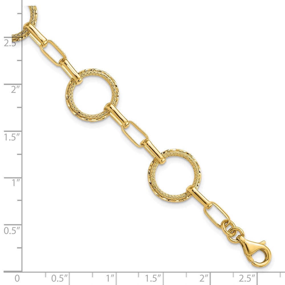 14K Polished/Dia-cut/Textured Circles Fancy Link Bracelet