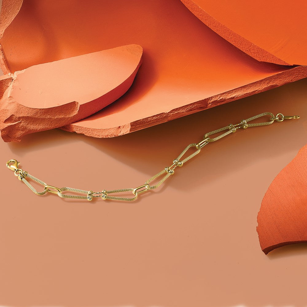 14K Dia-cut and Textured Fancy Link Bracelet