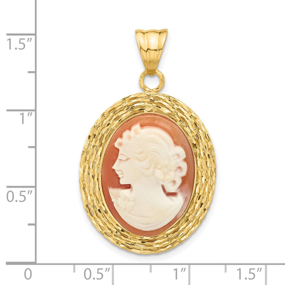 14K Diamond-cut Natural Shell Hand Carved Portrait Cameo Pendant