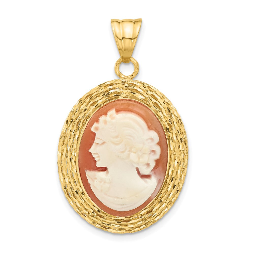 14K Diamond-cut Natural Shell Hand Carved Portrait Cameo Pendant