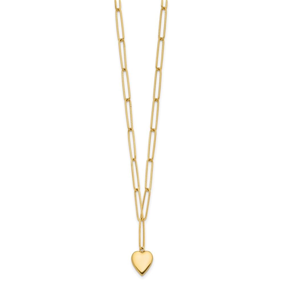 14K Polished Heart Paperclip Link Necklace