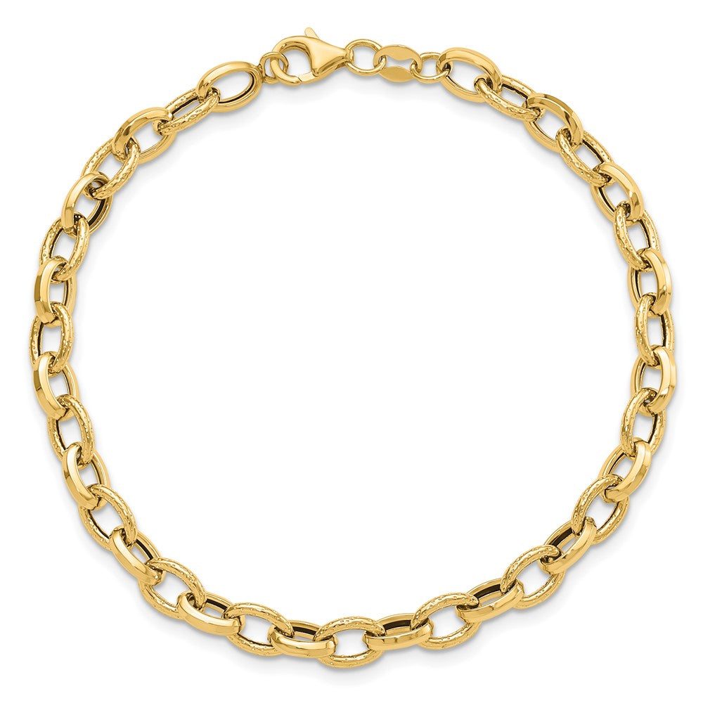 14K Polished and Textured Fancy Link Bracelet