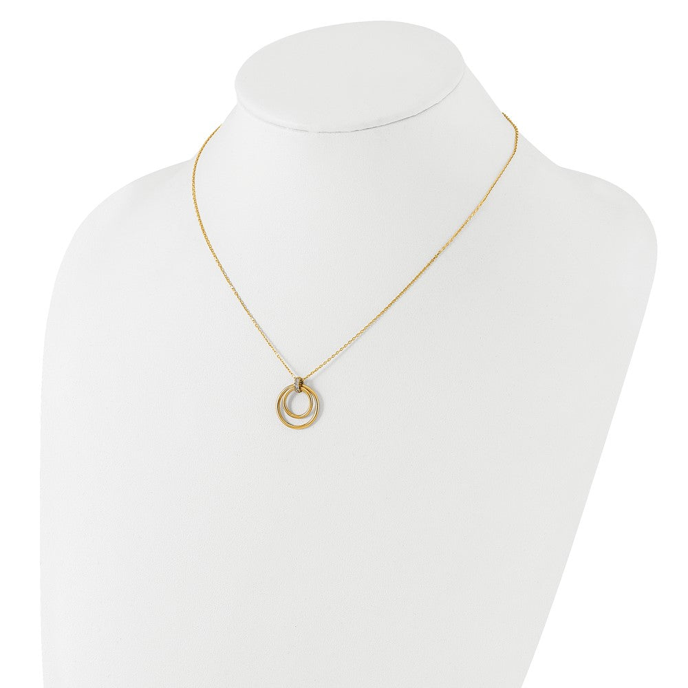 14K Two-tone Polished CZ Circles Necklace