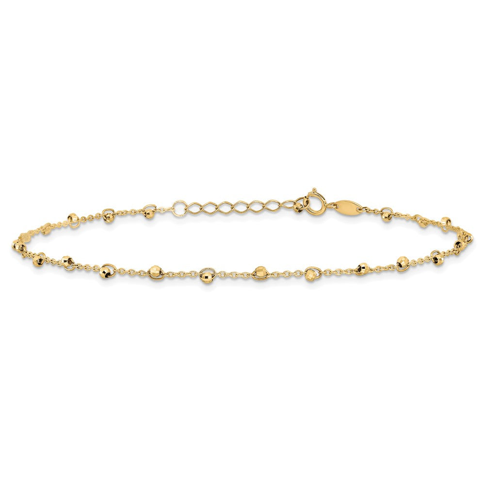 14K Mirror Beads 9 inch Plus 1 inch Extender - Total 10 inch Anklet