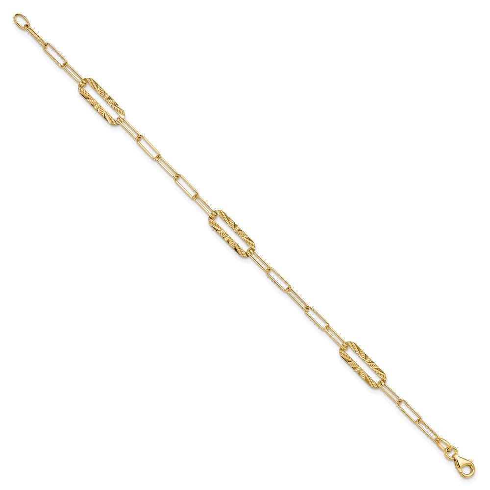 14K Polished and Textured Fancy Link Bracelet