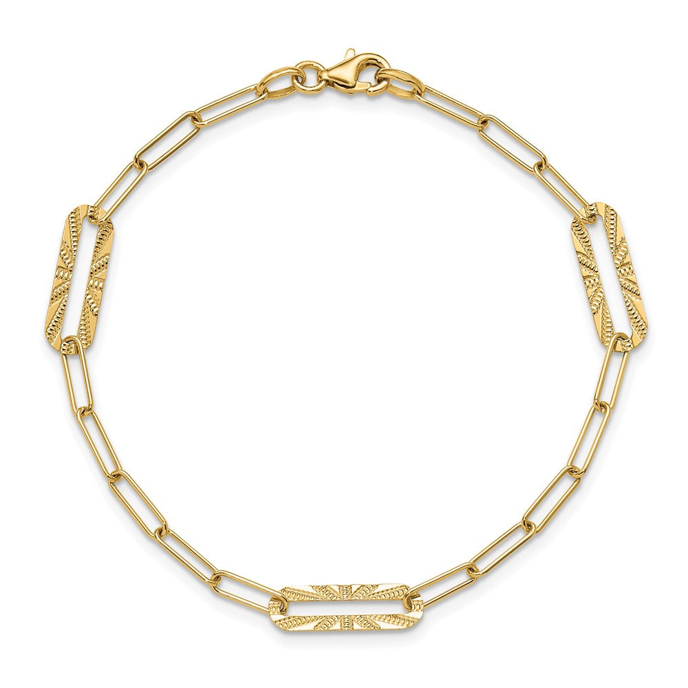14K Polished and Textured Fancy Link Bracelet