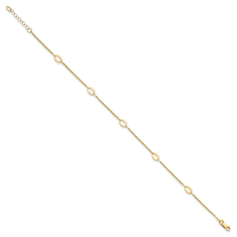 14K Oval Links 5-Station 9 inch Plus 1 inch Extender - Total 10 inch Anklet