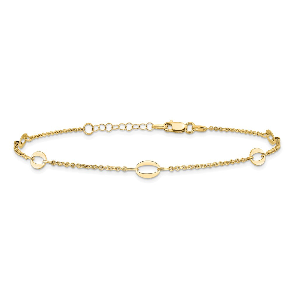 14K Oval Links 5-Station 9 inch Plus 1 inch Extender - Total 10 inch Anklet