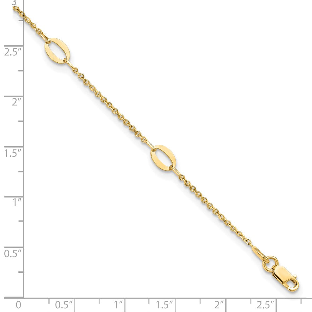 14K Oval Links 5-Station 9 inch Plus 1 inch Extender - Total 10 inch Anklet