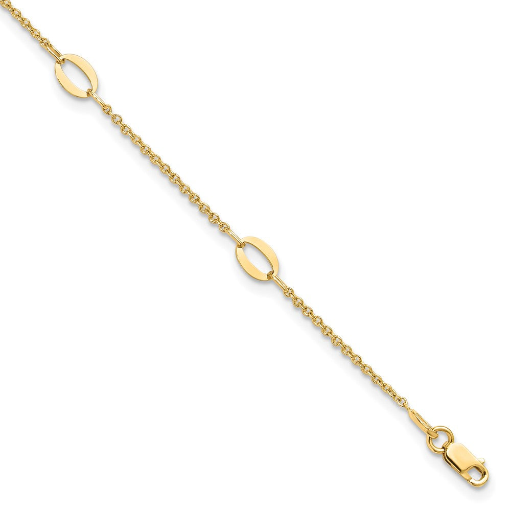 14K Oval Links 5-Station 9 inch Plus 1 inch Extender - Total 10 inch Anklet