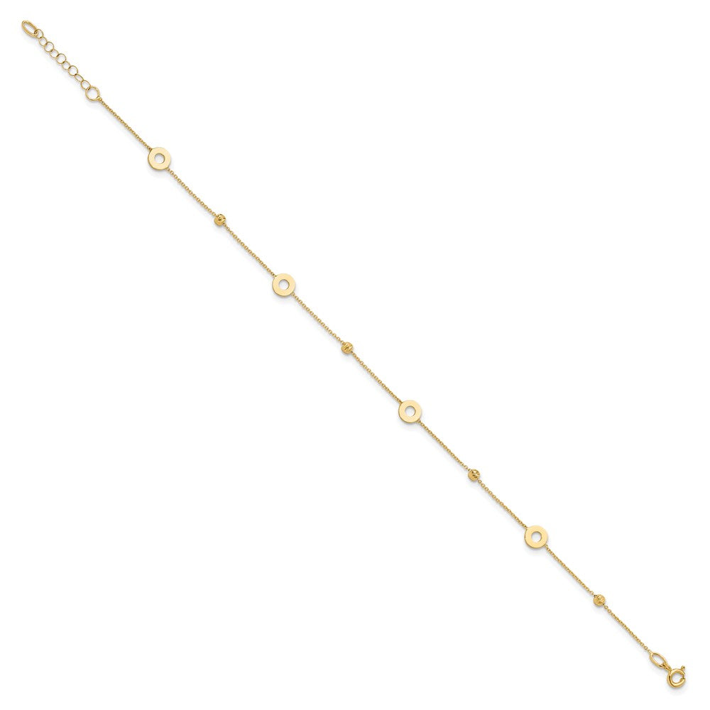 14K Circles and Beads 9 inch Plus 1 inch Extender - Total 10 inch Anklet