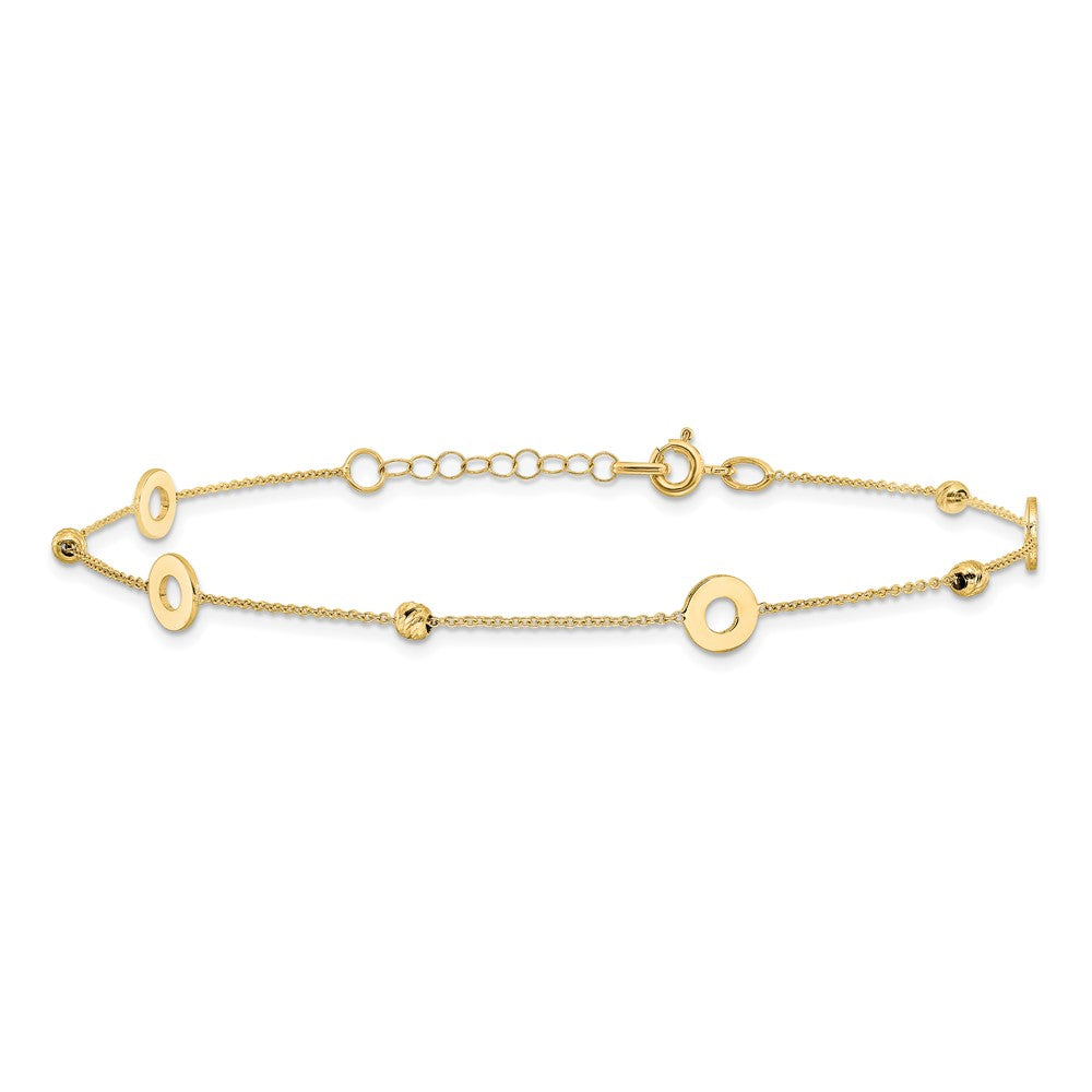 14K Circles and Beads 9 inch Plus 1 inch Extender - Total 10 inch Anklet