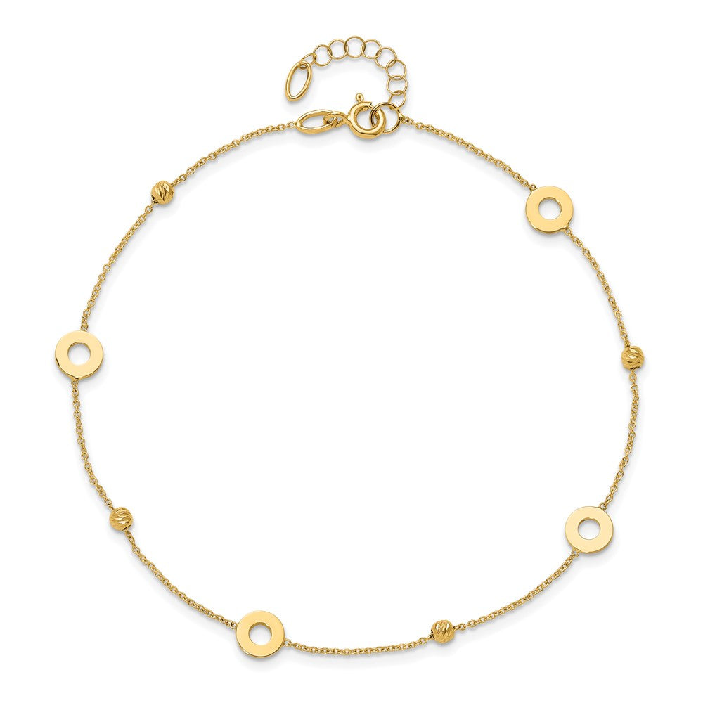 14K Circles and Beads 9 inch Plus 1 inch Extender - Total 10 inch Anklet