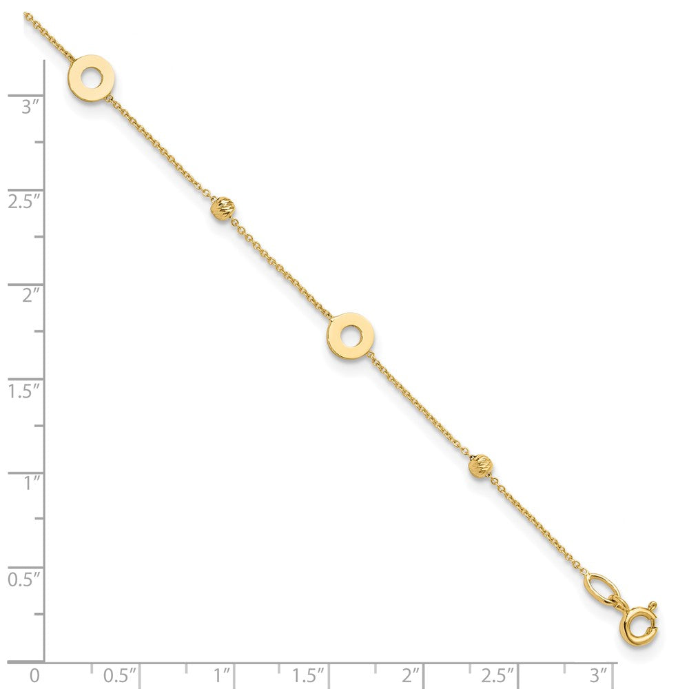 14K Circles and Beads 9 inch Plus 1 inch Extender - Total 10 inch Anklet