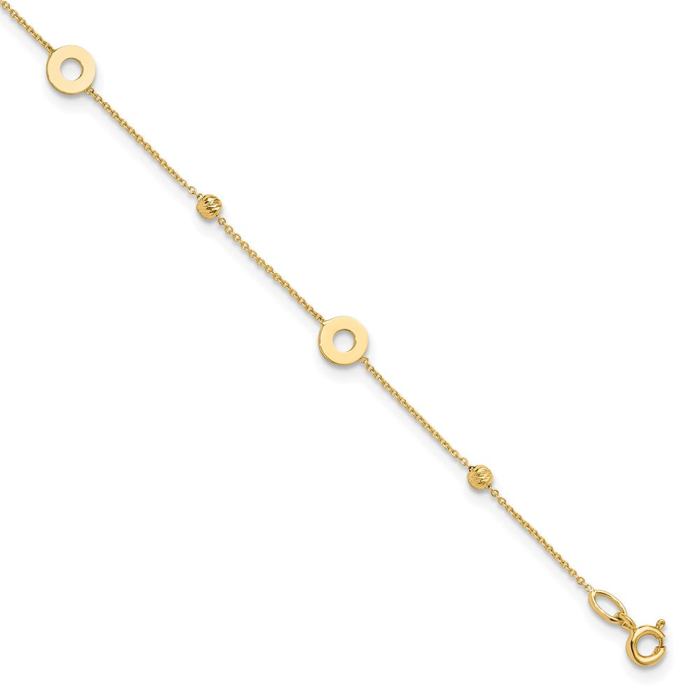 14K Circles and Beads 9 inch Plus 1 inch Extender - Total 10 inch Anklet