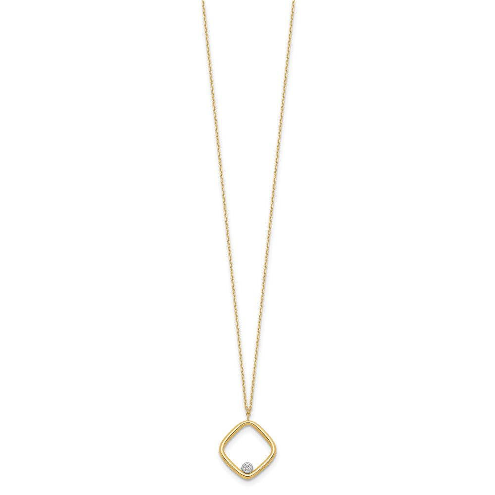 14K with Rhodium Polished CZ Square Necklace