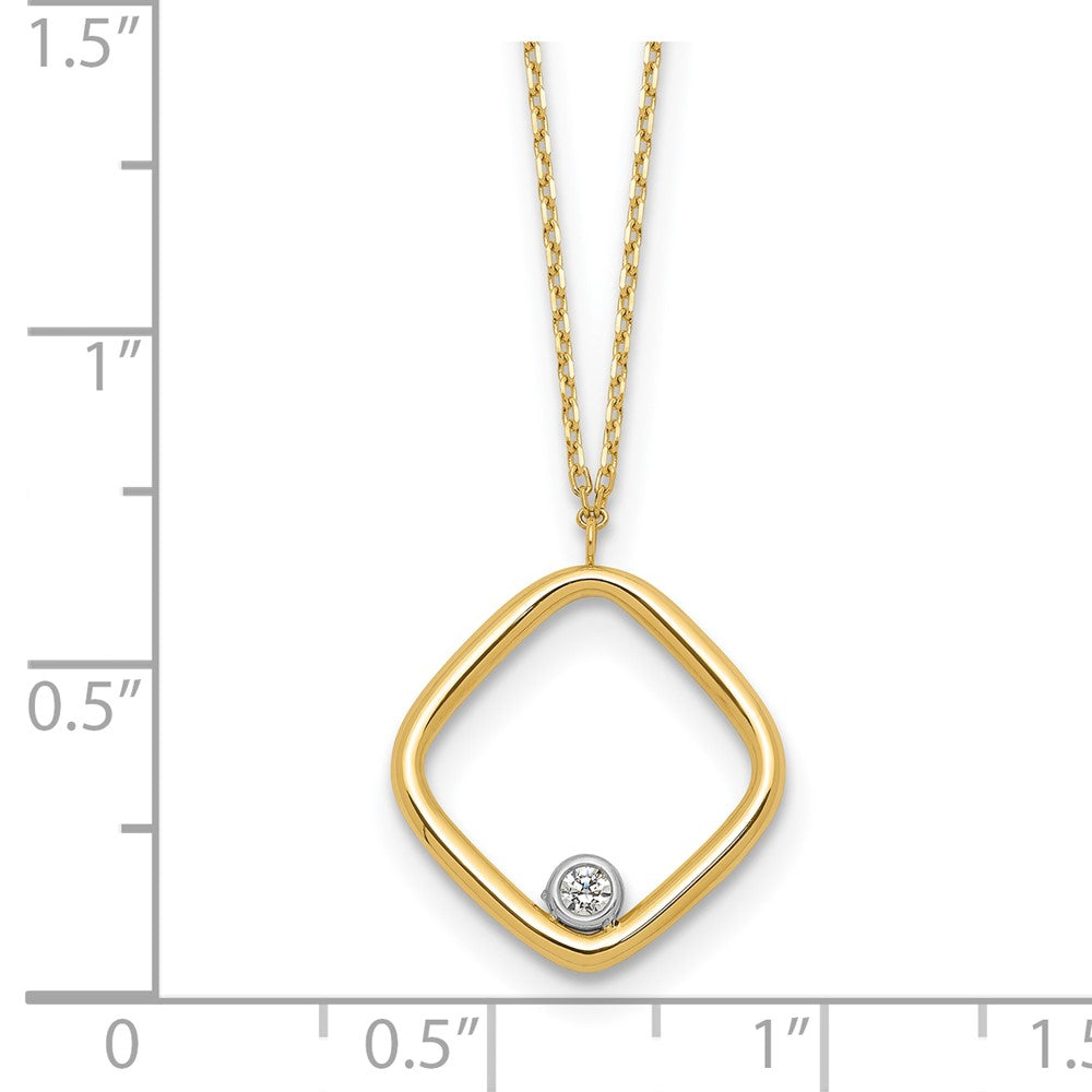 14K with Rhodium Polished CZ Square Necklace