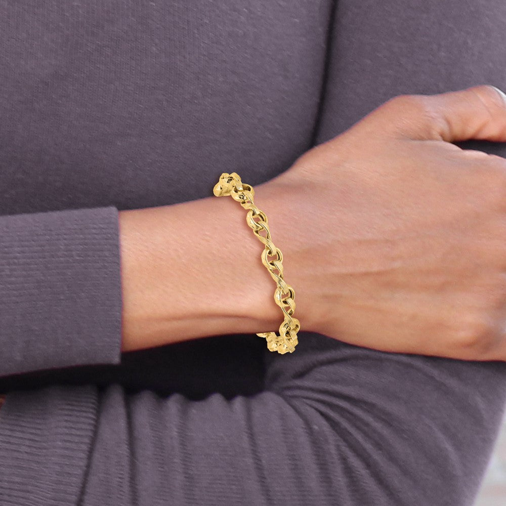 14K Polished and Textured Fancy Link Bracelet