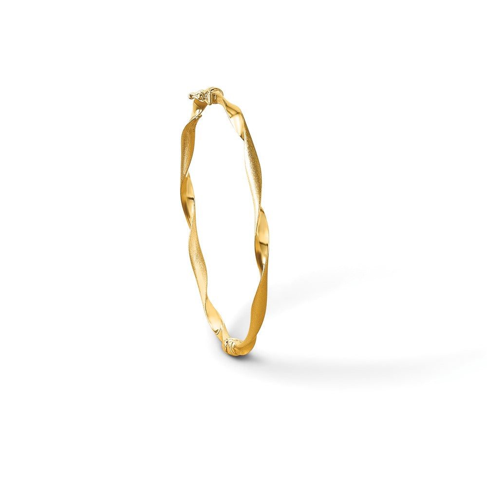 14K Polished and Brushed Twisted Hinged Bangle