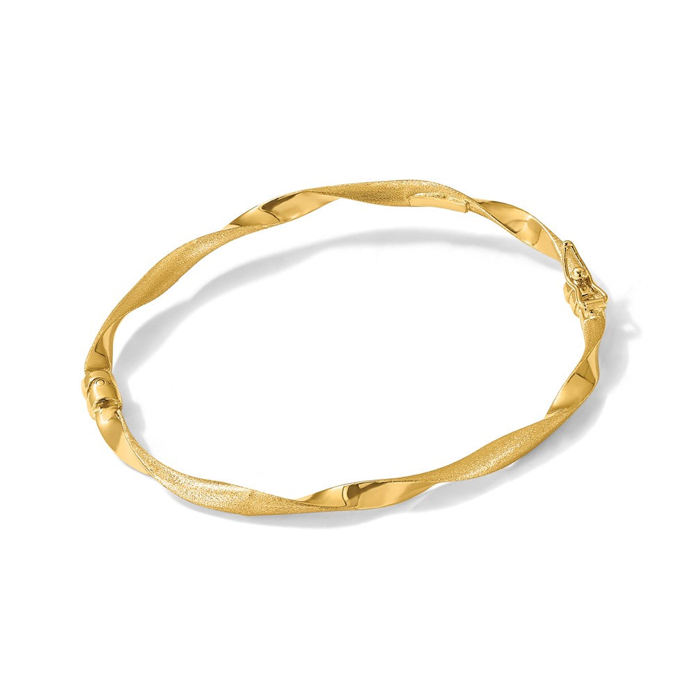 14K Polished and Brushed Twisted Hinged Bangle