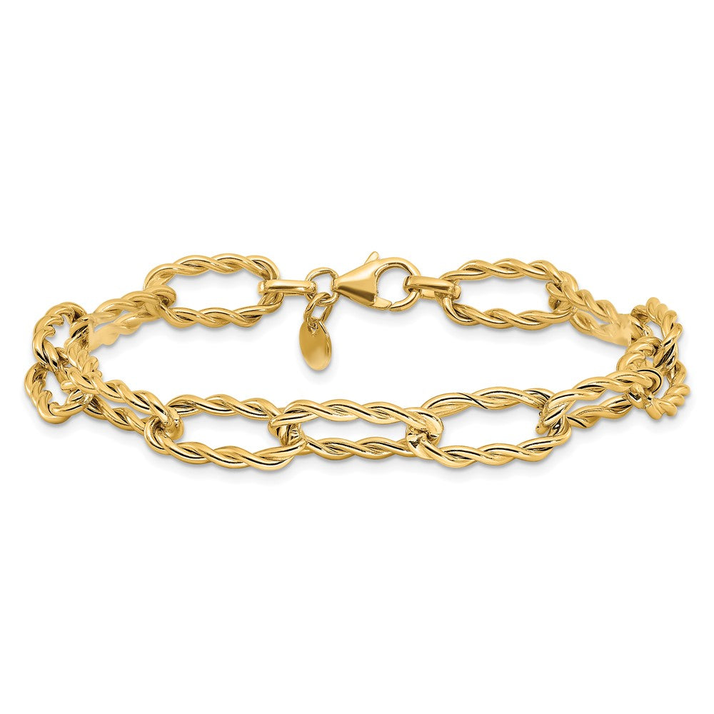 14K Polished and Textured Twisted Link Bracelet