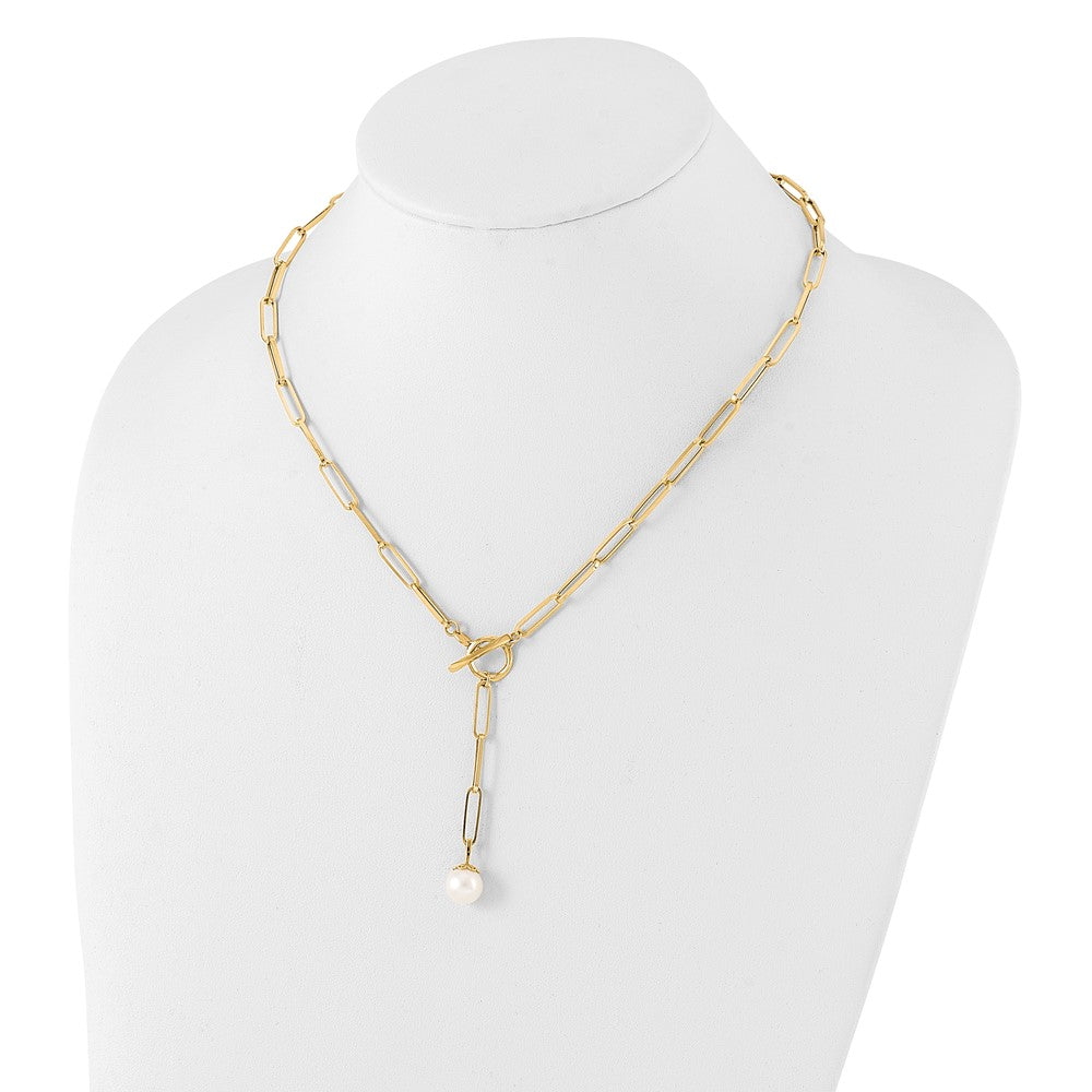 14K Polished Freshwater Cultured Pearl Fancy Link Toggle Necklace