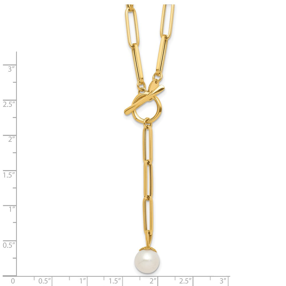 14K Polished Freshwater Cultured Pearl Fancy Link Toggle Necklace