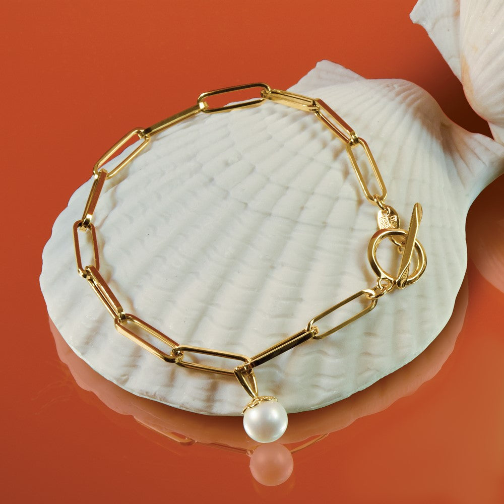 14K Polished FW Cultured Pearl Fancy Link Toggle Bracelet