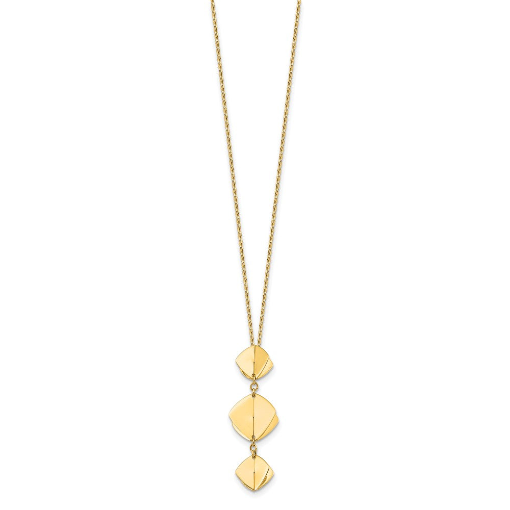 14K Polished Fancy Dangle Pendant Plus 2in ext. Necklace