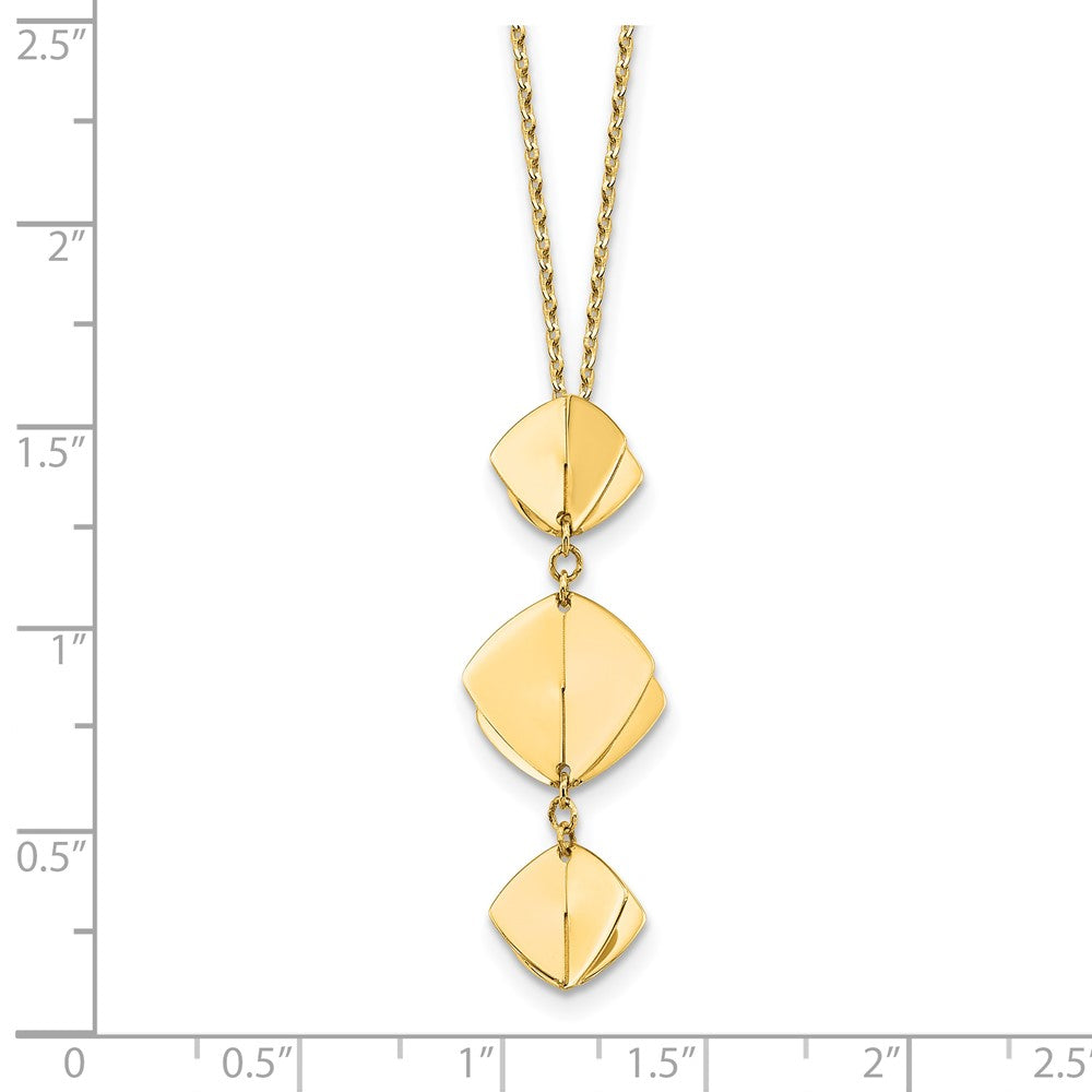 14K Polished Fancy Dangle Pendant Plus 2in ext. Necklace