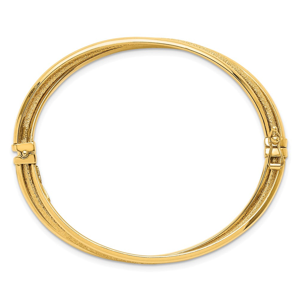 14K Polished and Textured Hinged Bangle