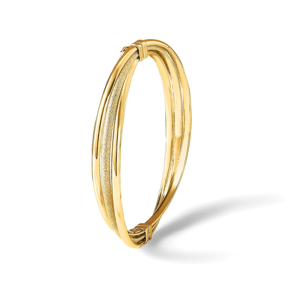 14K Polished and Textured Hinged Bangle