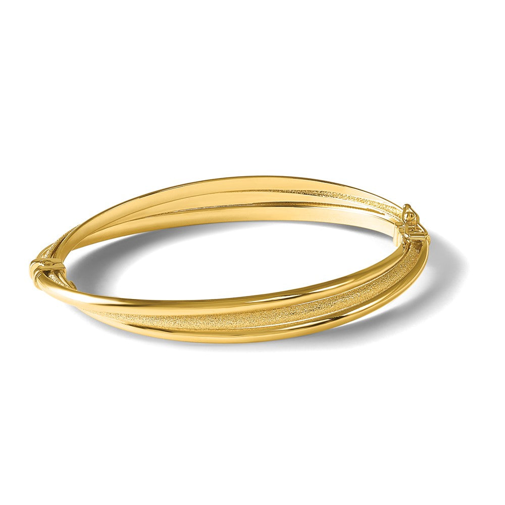 14K Polished and Textured Hinged Bangle