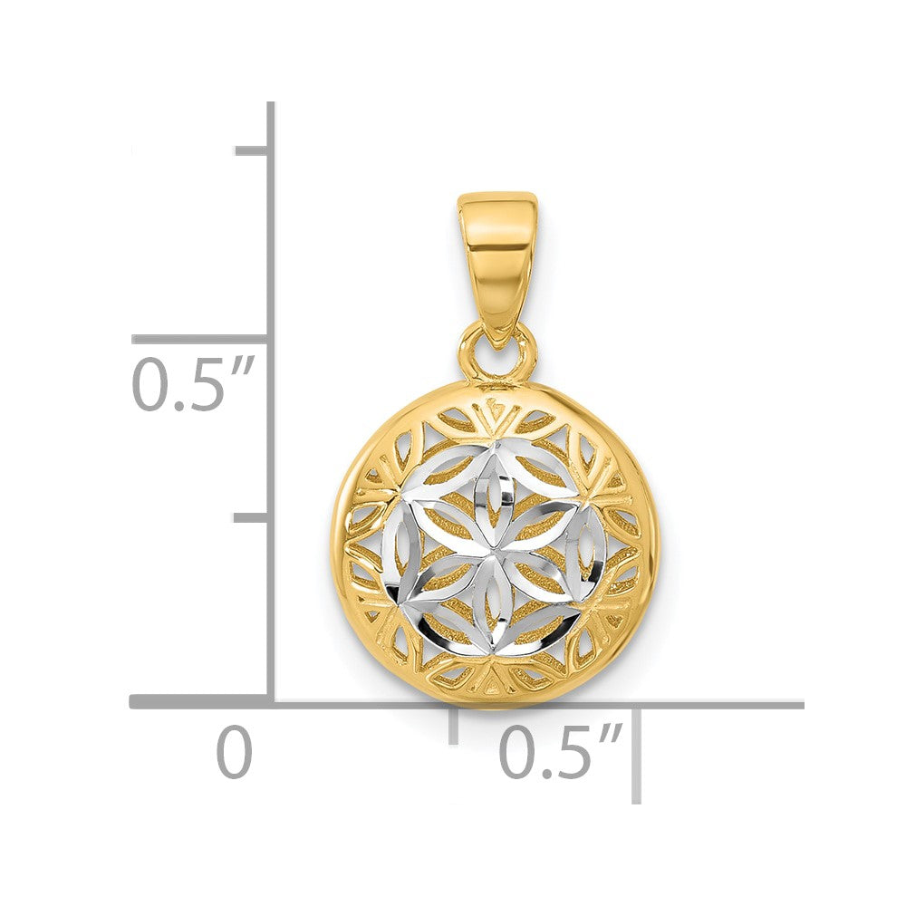 14K w/Rhodium Polished and Diamond-cut Pendant