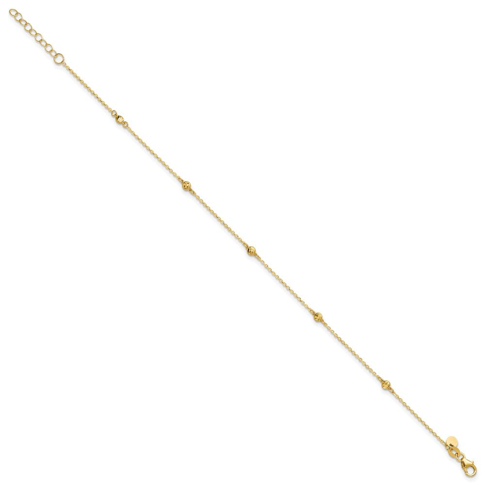14k Diamond-cut Bead 5-Station 9 inch Plus 1 inch Extender - Total 10 inch Anklet