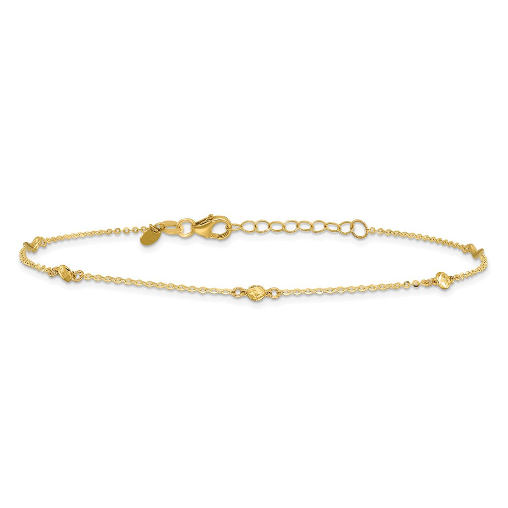 14k Diamond-cut Bead 5-Station 9 inch Plus 1 inch Extender - Total 10 inch Anklet